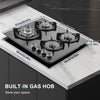 4 Burners Gas Hob 60cm Black Tempered Glass Kitchen Built in Gas Cooktop NG/LPG