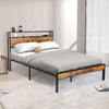 4ft6 Metal Bed Frame with Wood Headboard and Footboard/Heavy Duty Slat Zxvgkslzd