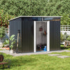 8.5x4ft Anthracite Metal Garden Shed Storage Pent Roof Small Shed Acrylic Window