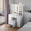 White Vanity Makeup Desk Stool Set With LED Lights Mirror Drawers Dresser Table