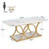 Rectangle Coffee Table, 2-Tier Faux Marble Wood Coffee Table with Metal Legs