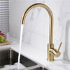 Brass Kitchen Dual Sink Mixer Taps Deck Mounted Swivel Spout Faucet Brushed Gold