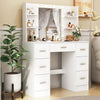 White Large Dressing Table With 7 Drawers LED Lights Mirror Makeup Vanity Desk
