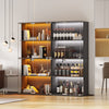 Display Cabinet with Glass Door, 4-Tier Curio Cabinet with 3 Color Lights Black