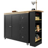 Kitchen Island Bar Table Storage Cabinet Reversible Mobile Serving Cart Black