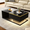 90cm Modern Glass Coffee Table Center Table With LED Light Storage Compartment