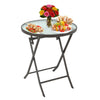 Brown Folding Round Glass Table Garden Patio Balcony Dining Table Furniture 60cm