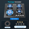 4 Burners Gas Hob 60cm Black Tempered Glass NG/LPG Convert With Iron Pan Support