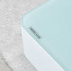 2 Drawers Coffee Table Aqua Top Tempered Glass High Gloss White Base End Table