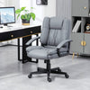 HOMCOM Faux Leather Home Office Chair Mid Back Desk Chair with Arms Light Grey