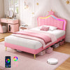 3ft SingleBed Frame Upholstered Bed with LED Headboard No Box Spring Needed Pink