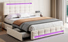 Double Bed Upholstered Storage Bed Frame With LED Light, 4 Drawers and Headboard