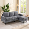3 Seater Sofa with Footstool, L shape Corner Sofa Upholstered Sofa Couch, Grey