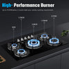 Gas Hob 77 cm 5 Burners Built-in Cooktop Gas Cooker Glass Ceramic Surface Black