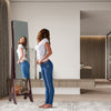 LED Freestanding Mirror Jewelry Cabinet Makeup Vanity Armoire Coffee