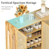 Bamboo Shoe Cabinet Storage Cupboard Footwear Stand Rack Rattan Doors Side Hooks