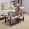 2 Tiers Coffee Table Black Storage Shelf Rack Industrial Style Rustic Wood Unit