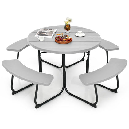 8 person Round Picnic Table Bench Set Outdoor Circular Picnic Table W/4 Benches