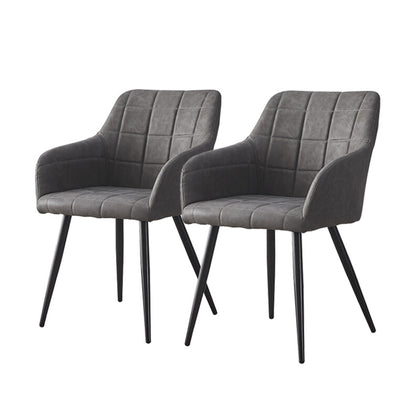 2* Grey Faux Leather Dining Chairs Armchairs Kitchen Dining Room Modern