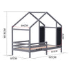 3ft Single Kids House Bed Frame Solid Pine, Grey 197x97cm, Mattress Not Included