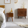 Solid Mango Wood Bedside Table – Mid-Century Style, 2 Drawer, Chestnut