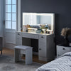 Dressing Table with Large LED Mirror Wood Makeup Desk 3 Drawers Stool White