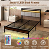 King Size Bed Frame w/ 2-Tier Storage & LED Light-Brown
