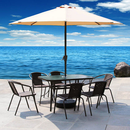 5/7pc Garden Furniture Set Glass Top Outdoor Bistro Table Chair Set 120x80cm