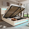 Upholstered Bed 4ft6 Double LED Hydraulic Bed Frame with Ottoman Storage Beige