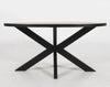 Oval Solid Mango Wood Dining Table, Herringbone Design, Black Iron Spider Base