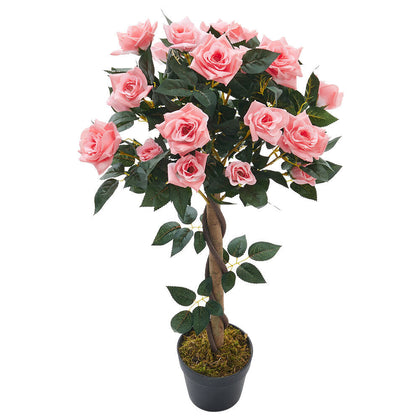 Large Artificial Pink Rose Flower Tree Realistic Fake Plant Outdoor Home Decor