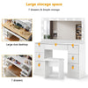 White Dressing VanityTable Wood Makeup Desk with LED Mirror 7 Drawers Stool
