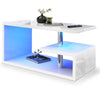 Wooden Coffee Table With Storage High Gloss Sofa End Table LED Light Living Room