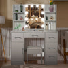 White Dressing VanityTable Wood Makeup Desk with LED Mirror 5 Drawers Stool
