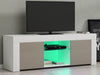 Modern TV Unit Stand Cabinet Grey High Gloss Doors & White Matt Body LED Lights