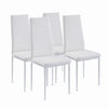 4pcs White Faux Leather Dining Chairs & Grey Tempered Glass Dining Table Set