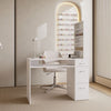 White Manicure Nail Table Wooden Desk Mobile Rolling Workstation Shelves Storage