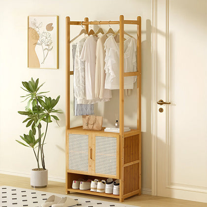 Bamboo Clothes Rail Garment Hanging Rack Shelf Display Stand Shoe Rack Cabinet