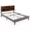 King Size Bed Frame Upholstered Platform Bed Slat Support W/ Storage Headboard