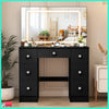 7 Drawers Black Dressing Desk With LED Lighed Mirror Vanity Makeup Table Bedroom