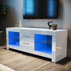 High Gloss TV Stand White Unit Cabinet 130cm Cupboard With LED Light & Drawers