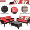 4 Pieces PE Rattan Patio Conversation Set Outdoor Rattan Furniture w/ Cushions