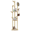 Bamboo Coat Stand Corner Clothes Rack Tree Hanger with 3 Storage Shelf