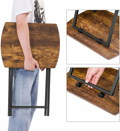 HOOBRO Side Table Folding TV Tray Table End Table 48 x 36 x 66 cm Metal Frame