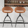 Hollow Backrest Swivel Bar Stool Set Brown PU Coated Iron Legs 2pcs