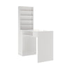 White Manicure Nail Table Wooden Desk Mobile Rolling Workstation Shelves Storage