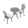 3pcs Garden Cast Aluminium Bistro Set Outdoor Coffee Table with Chairs &Cushions