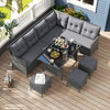 7 PCS Patio Dining Furniture PE Rattan Sectional Sofa Set with Ottomans Grey