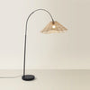 Large Curved Arch Floor Lamp Tapered Wicker Drum Shade Living Room Lounge Light