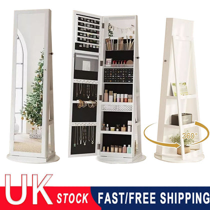 3 in 1 Jewellery Cabinet with Full-Length Mirror, Lockable Jewellery Organiser
